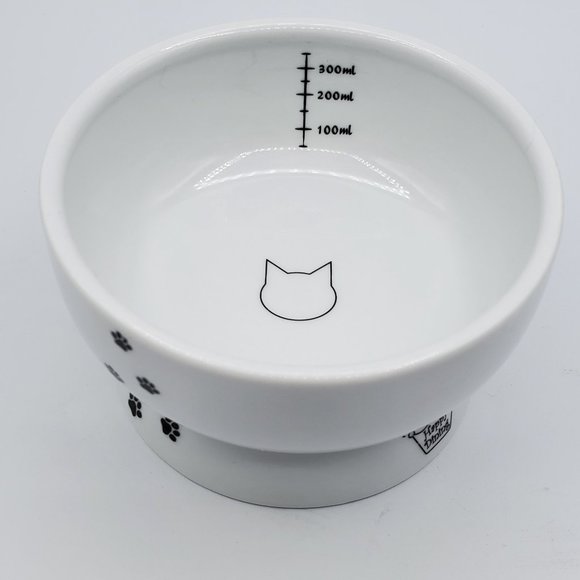 Neco Ichi Raised Cat Water Bowl, Cat, Ceramic, Paw Prints and Cat Silhouette - Picture 1 of 9